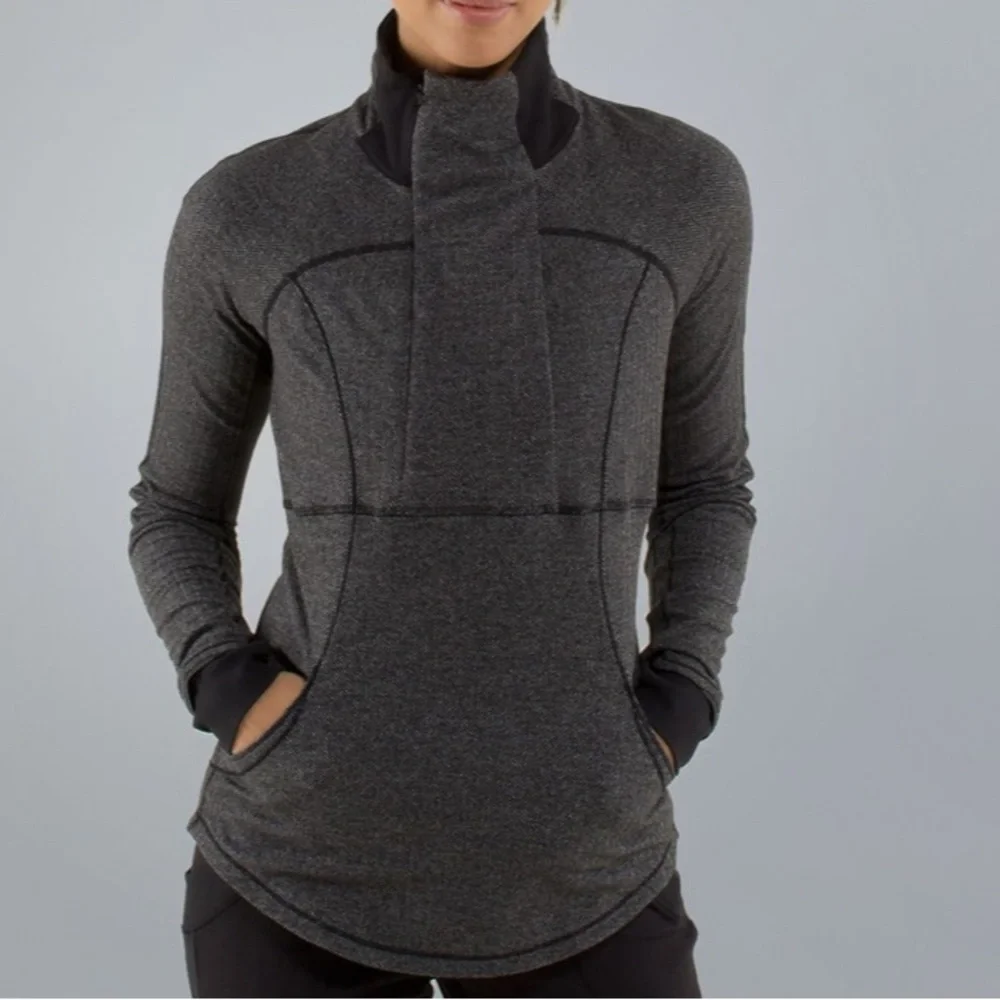 Lululemon Base Runner 1/2 Zip Heathered Herringbone